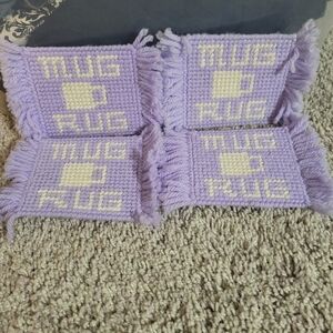 Purple and White Mug Rug Coasters